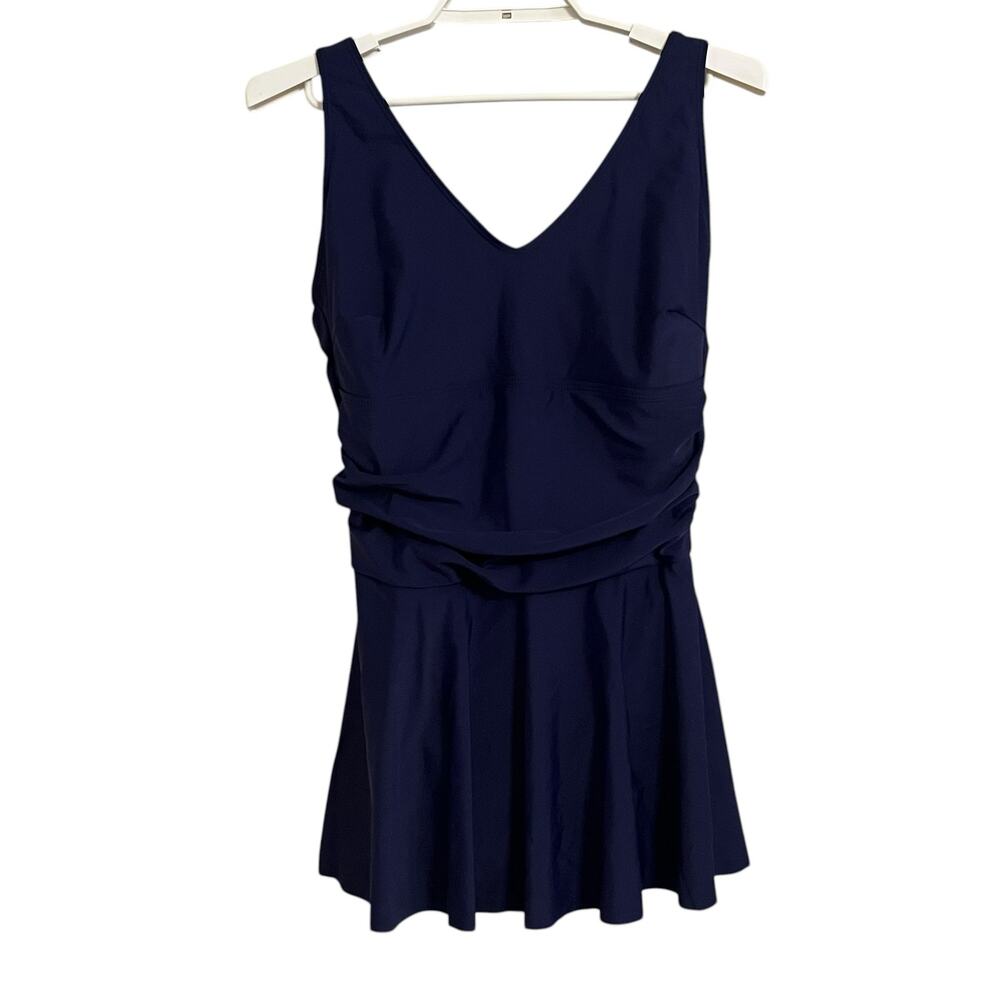 Navy Blue Swimdress Ruched Stomach Swimsuit One Piece